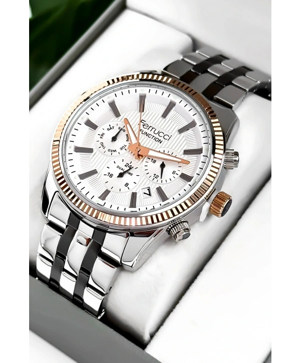 Function Erkek Kol Saati Çelik Kordon Gümüş-beyaz Bileklik Hediyeli 3atm Sdfer170
