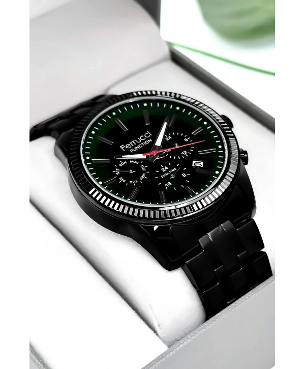 Function Erkek Kol Saati Çelik Kordon Siyah Bileklik Hediyeli 3atm Sdfer170