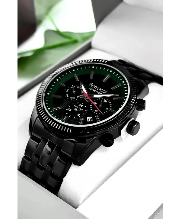 Function Erkek Kol Saati Çelik Kordon Siyah Bileklik Hediyeli 3atm Sdfer170