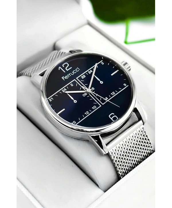 Erkek Kol Saati Çelik Kordon Gümüş-mavi Bileklik Hediyeli 3atm Sdfer173