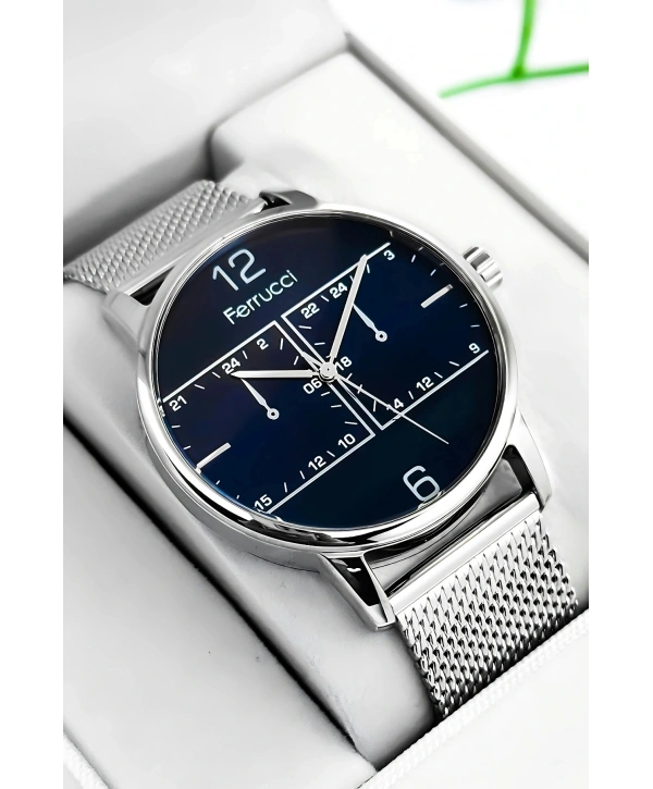 Erkek Kol Saati Çelik Kordon Gümüş-mavi Bileklik Hediyeli 3atm Sdfer173