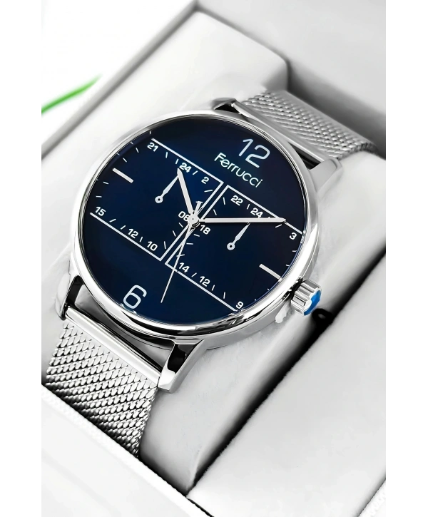 Erkek Kol Saati Çelik Kordon Gümüş-mavi Bileklik Hediyeli 3atm Sdfer173