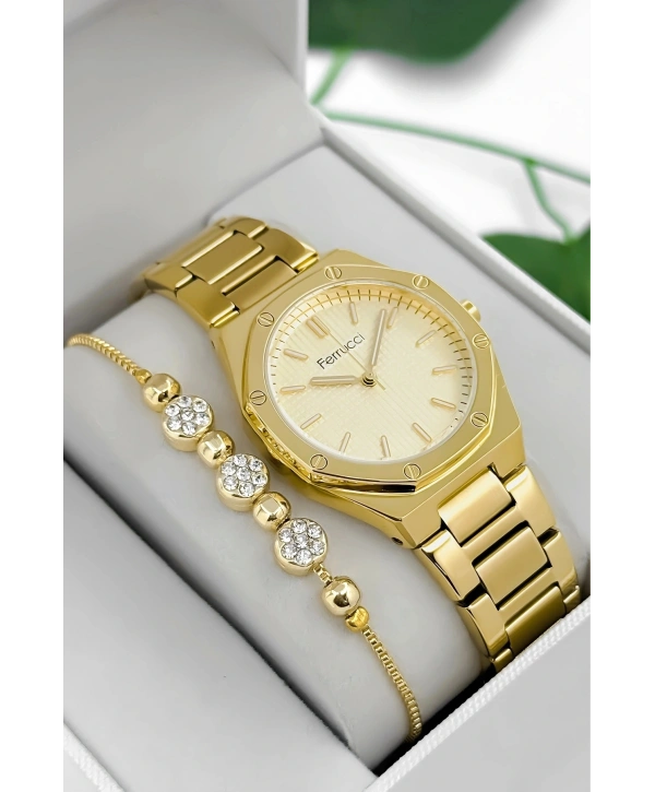 Çelik Kordon & Kasa Kadın Kol Saati, 3atm Suya Dayanıklı Gold Sdfer174