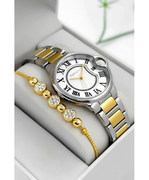 Çelik Kordon & Kasa Kadın Kol Saati, 3atm Suya Dayanıklı Gold-gümüş Sdfer177