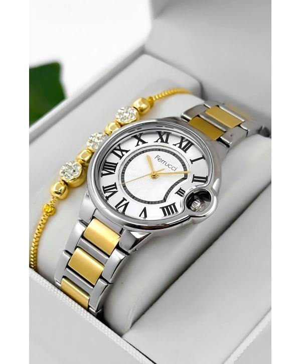 Çelik Kordon & Kasa Kadın Kol Saati, 3atm Suya Dayanıklı Gold-gümüş Sdfer177