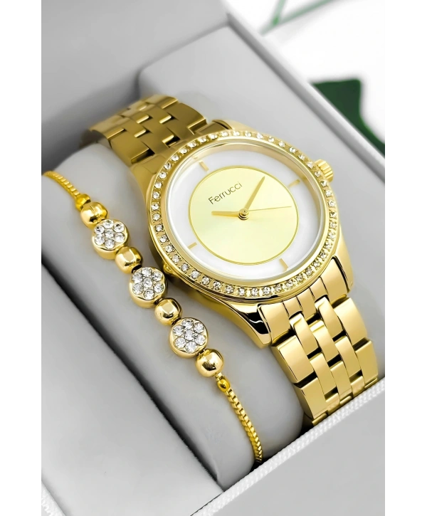 Çelik Kordon & Kasa Kadın Kol Saati, 3atm Suya Dayanıklı Gold Sdfer179