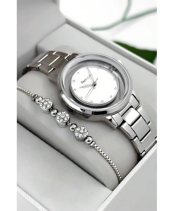 Çelik Kordon & Kasa Kadın Kol Saati, Şeffaf Arka Cam Kapak Gümüş Sdfer180