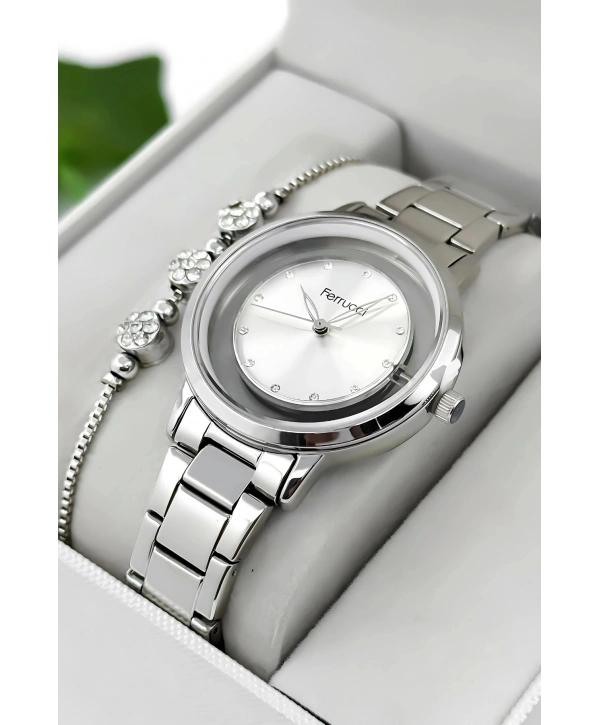 Çelik Kordon & Kasa Kadın Kol Saati, Şeffaf Arka Cam Kapak Gümüş Sdfer180