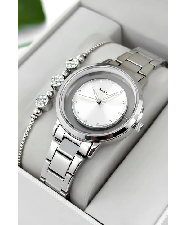 Çelik Kordon & Kasa Kadın Kol Saati, Şeffaf Arka Cam Kapak Gümüş Sdfer180