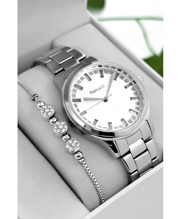 Çelik Kordon & Kasa Kadın Kol Saati, Taş Detaylı Kadran Gümüş Sdfer181