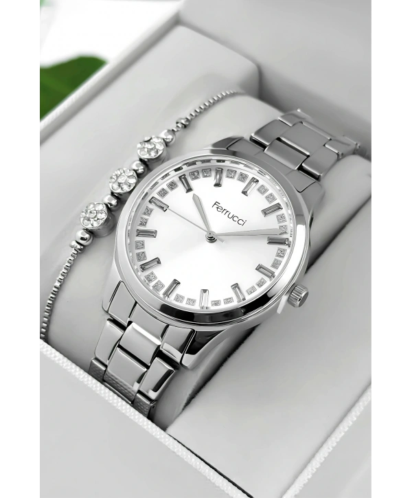 Çelik Kordon & Kasa Kadın Kol Saati, Taş Detaylı Kadran Gümüş Sdfer181