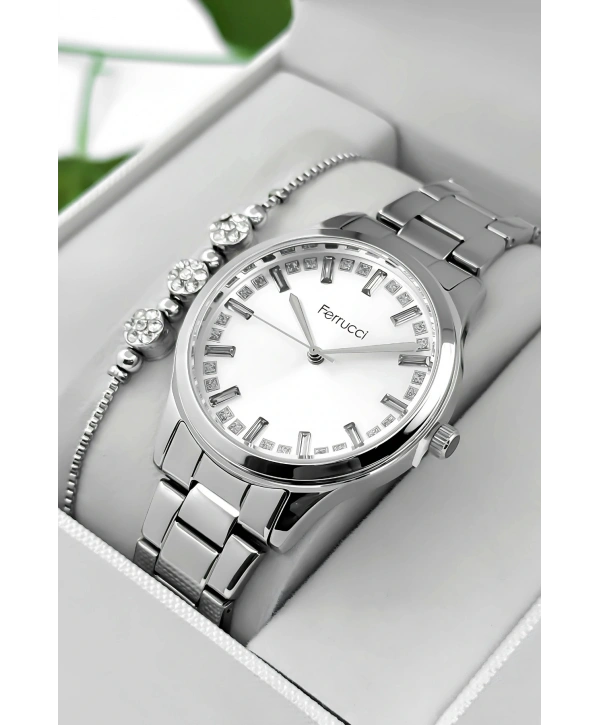 Çelik Kordon & Kasa Kadın Kol Saati, Taş Detaylı Kadran Gümüş Sdfer181