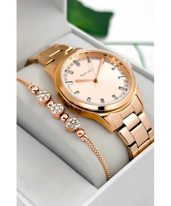Çelik Kordon & Kasa Kadın Kol Saati, Taş Detaylı Kadran Rose Sdfer181