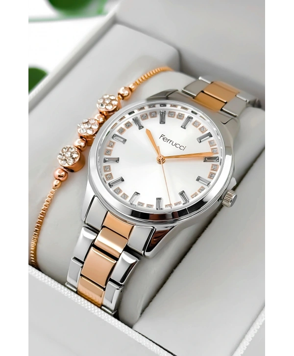 Çelik Kordon & Kasa Kadın Kol Saati, Taş Detaylı Kadran Gümüş-rose Sdfer181