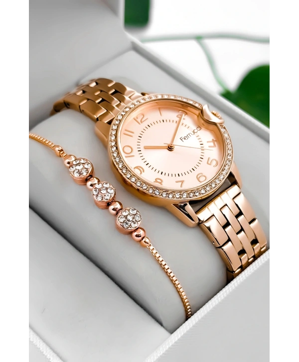 Çelik Kordon & Kasa Kadın Kol Saati, Taş Detaylı Kasa Rose Sdfer182