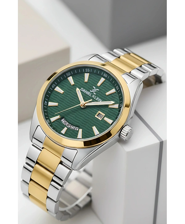 Takvimli Çelik Kordon Erkek Kol Saati Bileklik Hediyeli Gümüş-Gold sddk096