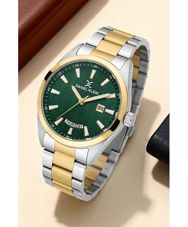 Takvimli Çelik Kordon Erkek Kol Saati Bileklik Hediyeli Gümüş-Gold sddk096