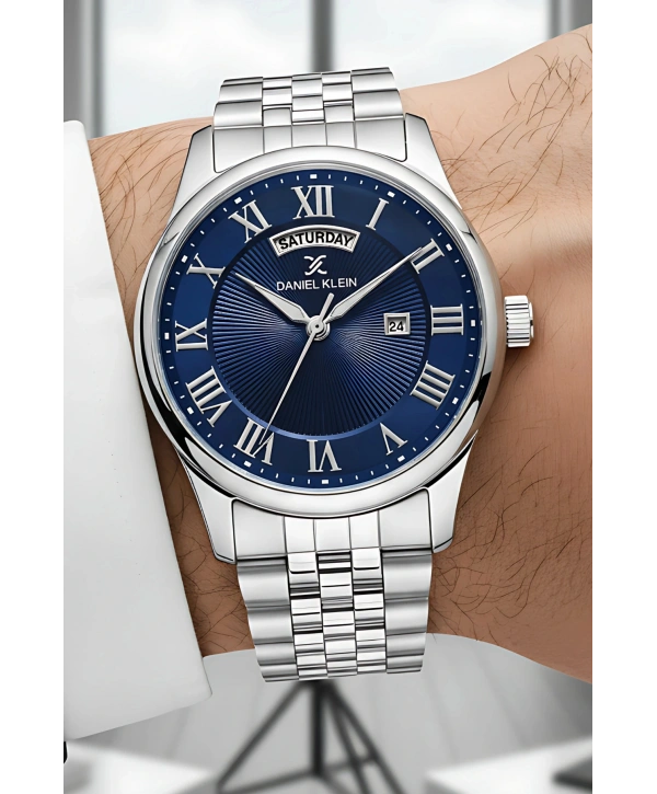 Çelik Kordon Takvimli Erkek Kol Saati Bileklik Hediyeli Gümüş-Mavi sddk097