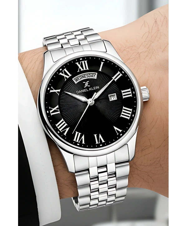 Çelik Kordon Takvimli Erkek Kol Saati Bileklik Hediyeli Gümüş-Siyah sddk097