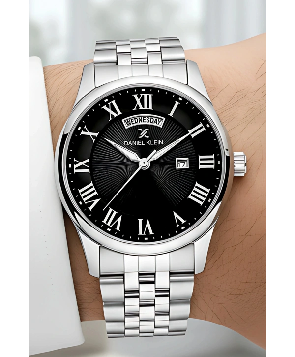 Çelik Kordon Takvimli Erkek Kol Saati Bileklik Hediyeli Gümüş-Siyah sddk097