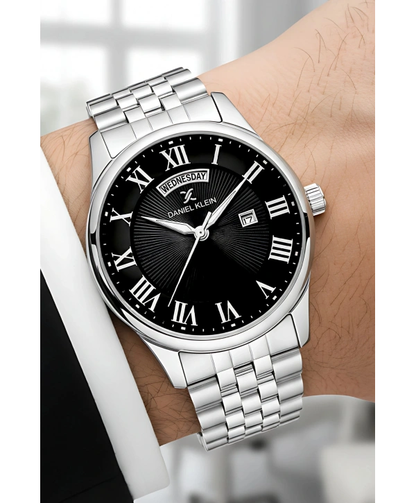 Çelik Kordon Takvimli Erkek Kol Saati Bileklik Hediyeli Gümüş-Siyah sddk097