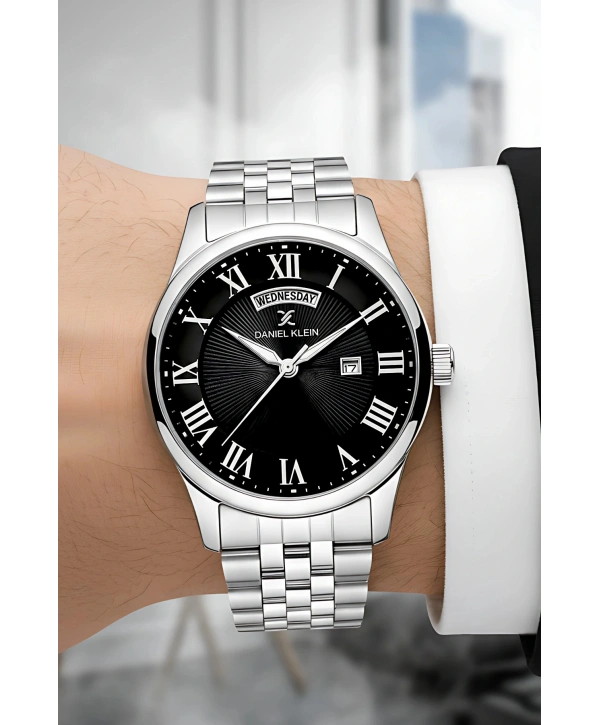 Çelik Kordon Takvimli Erkek Kol Saati Bileklik Hediyeli Gümüş-Siyah sddk097
