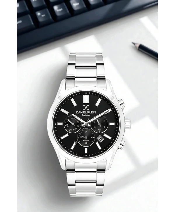 Exclusive Erkek Kol Saati Çelik Kordon&Kasa Gümüş-Siyah sddk098