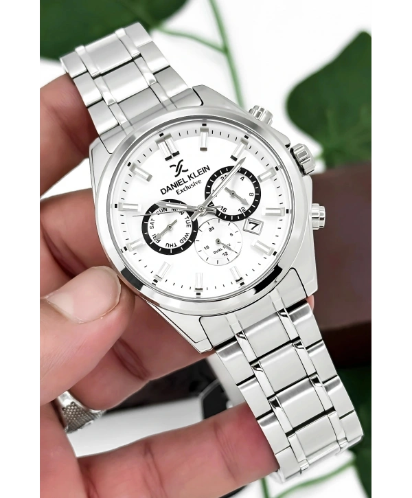 Exclusive Erkek Kol Saati Çelik Kordon&Kasa Gümüş-Beyaz sddk100