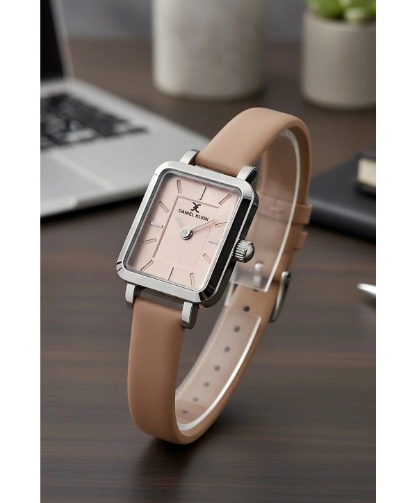 Deri Kordon Çelik Kasa Kadın Kol Saati+Bileklik Hediyeli Pudra sddk108