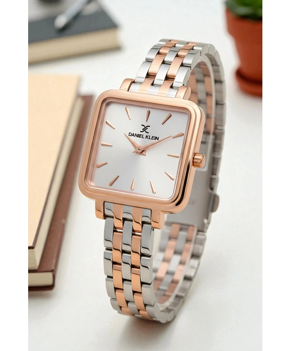 Çelik Kordon&Kasa Kadın Kol Saati+Bileklik Hediyeli Gümüş-Rose sddk109