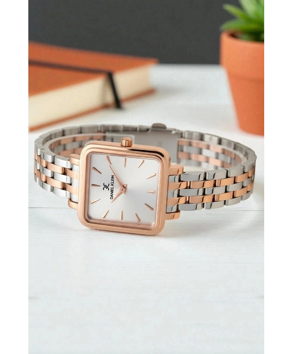 Çelik Kordon&Kasa Kadın Kol Saati+Bileklik Hediyeli Gümüş-Rose sddk109