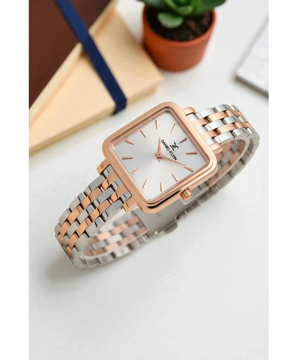 Çelik Kordon&Kasa Kadın Kol Saati+Bileklik Hediyeli Gümüş-Rose sddk109