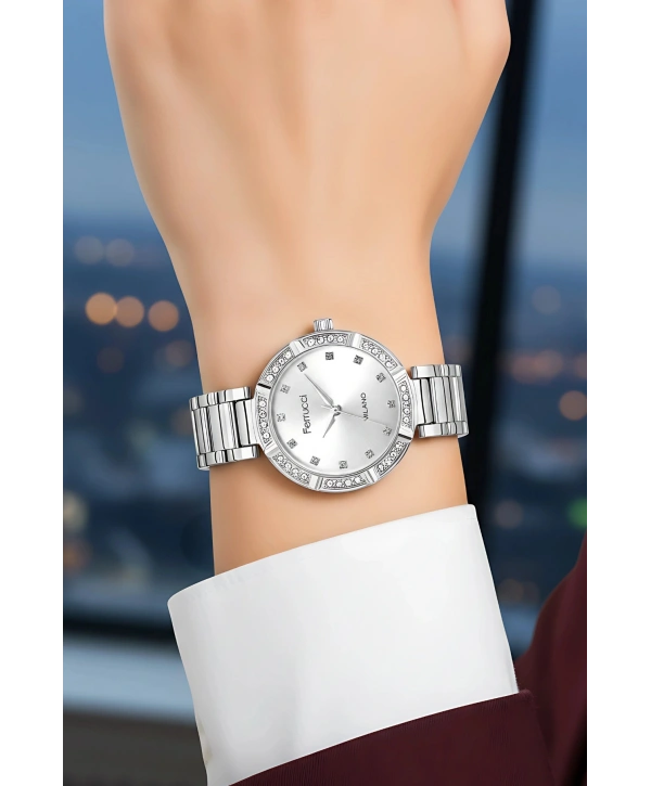 Çelik Kordon Taşlı Kasa Kadın Kol Saati Gümüş sdfer183