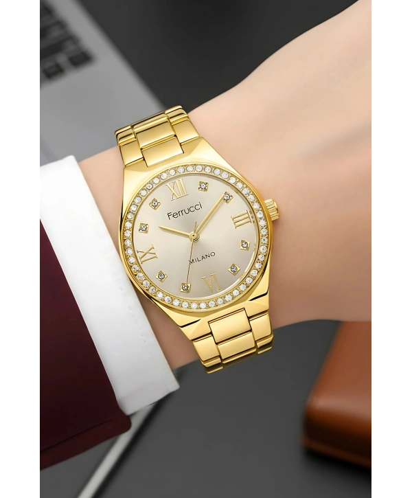 Çelik Kordon Çelik Kasa Kadın Kol Saati Gold sdfer185