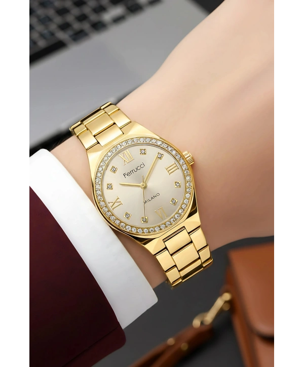 Çelik Kordon Çelik Kasa Kadın Kol Saati Gold sdfer185