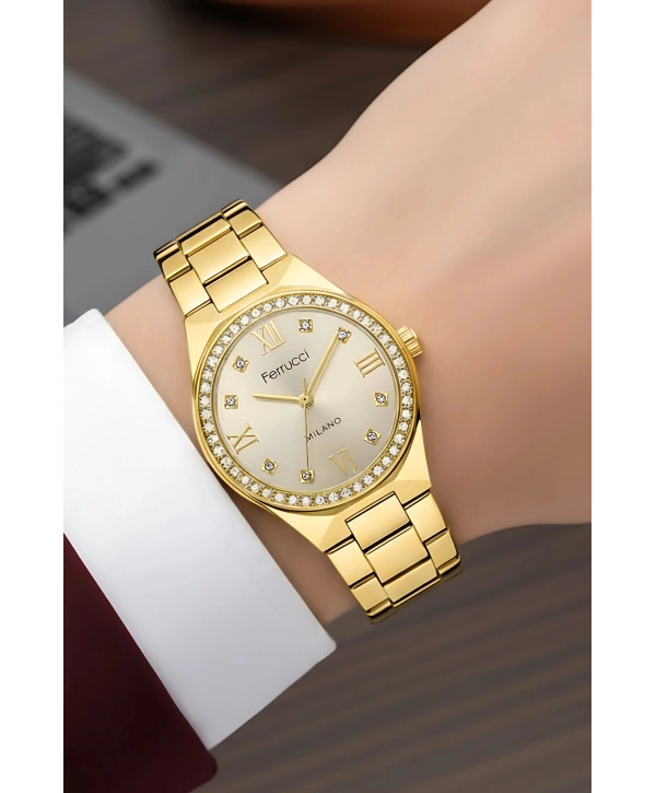 Çelik Kordon Çelik Kasa Kadın Kol Saati Gold sdfer185