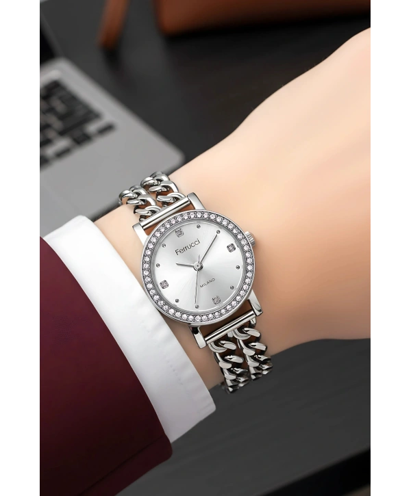 Çelik Zincir Kordon Çelik Kasa Kadın Kol Saati Gümüş sdfer186