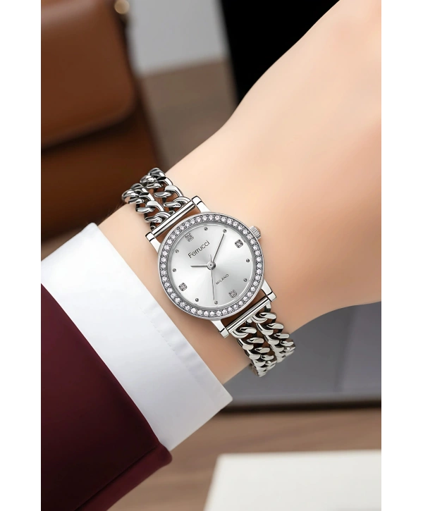 Çelik Zincir Kordon Çelik Kasa Kadın Kol Saati Gümüş sdfer186