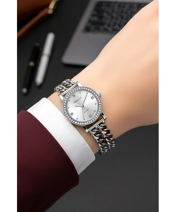 Çelik Zincir Kordon Çelik Kasa Kadın Kol Saati Gümüş sdfer186