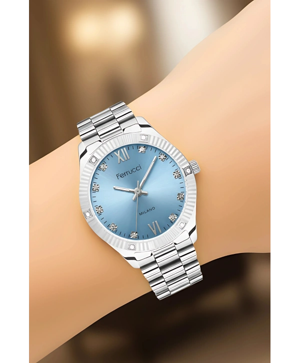 Çelik Kordon Çelik Kasa Kadın Kol Saati Gümüş-Mavi sdfer188