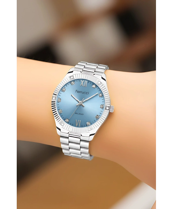 Çelik Kordon Çelik Kasa Kadın Kol Saati Gümüş-Mavi sdfer188
