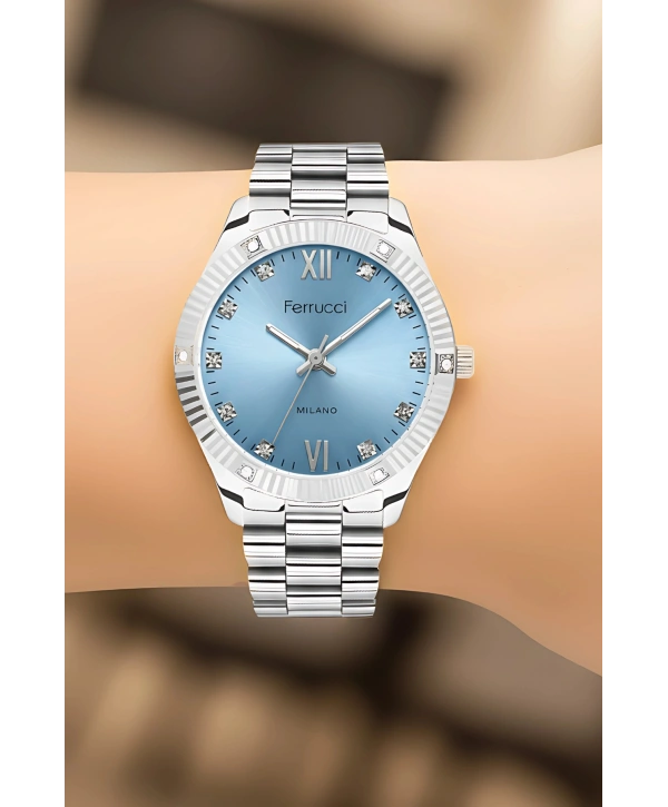 Çelik Kordon Çelik Kasa Kadın Kol Saati Gümüş-Mavi sdfer188