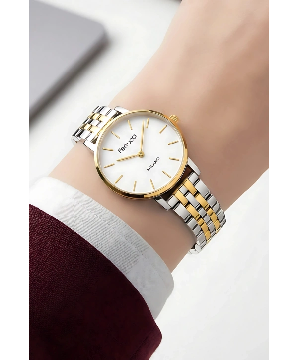 Çelik Kordon Çelik Kasa Kadın Kol Saati Gümüş-Gold sdfer190