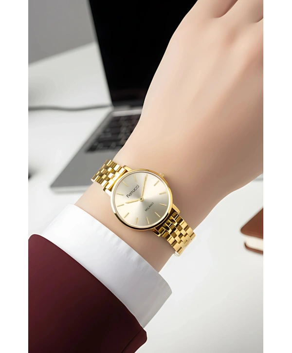 Çelik Kordon Çelik Kasa Kadın Kol Saati Gold sdfer190