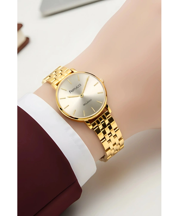 Çelik Kordon Çelik Kasa Kadın Kol Saati Gold sdfer190