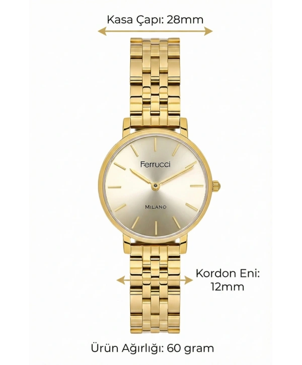 Çelik Kordon Çelik Kasa Kadın Kol Saati Gold sdfer190