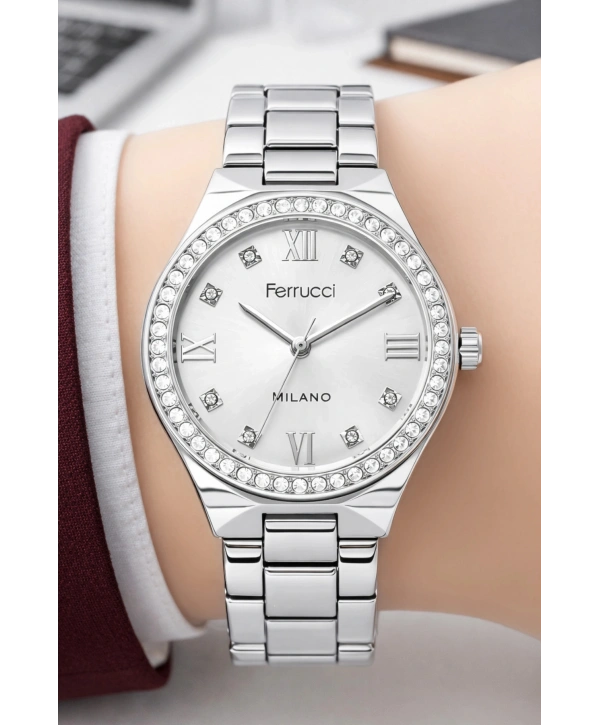 Çelik Kordon Taşlı Çelik Kasa Kadın Kol Saati Gümüş sdfer192