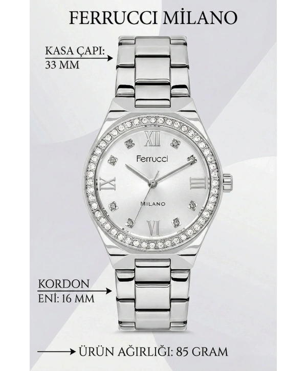 Çelik Kordon Taşlı Çelik Kasa Kadın Kol Saati Gümüş sdfer192