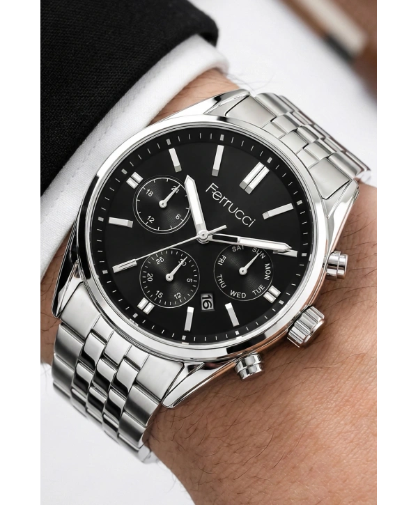 Takvimli Erkek Kol Saati Çelik Kordon Gümüş-Siyah Bileklik Hediyeli 3atm Sdfer193