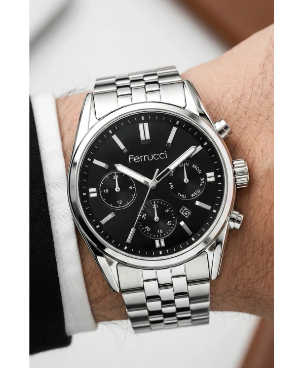 Takvimli Erkek Kol Saati Çelik Kordon Gümüş-Siyah Bileklik Hediyeli 3atm Sdfer193